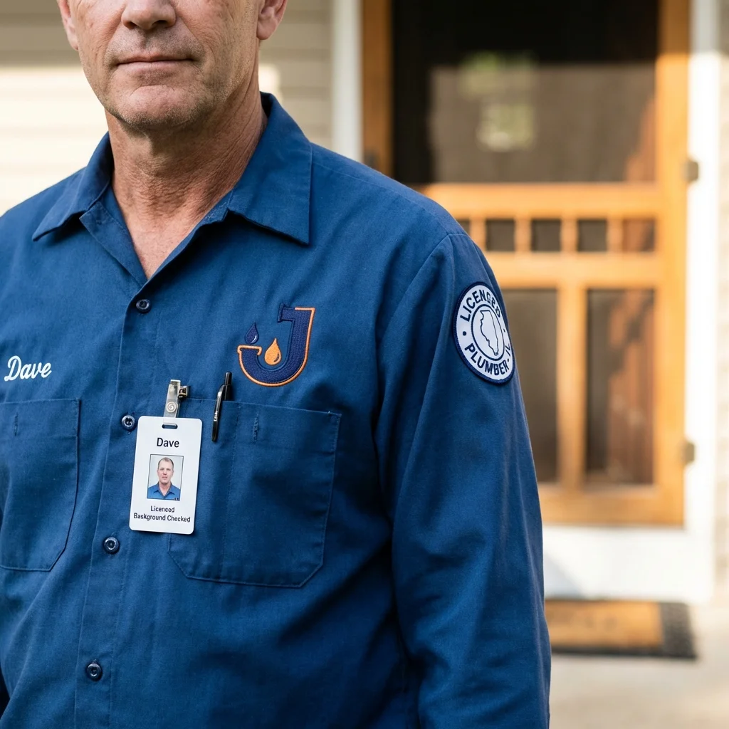 Licensed plumber showing ID badge in Rock Port, MO