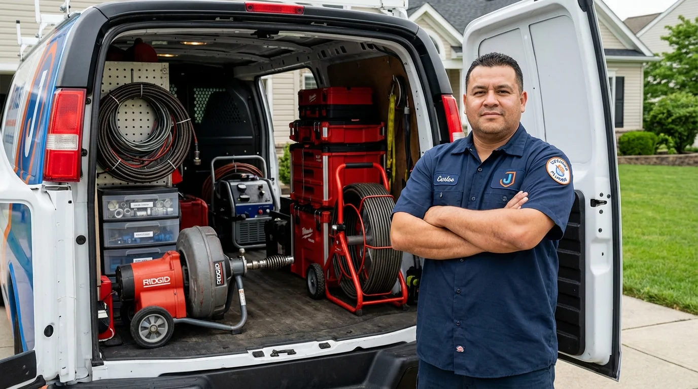 Professional drain cleaning equipment and Johns Plumbing LLC plumber in Rock Port