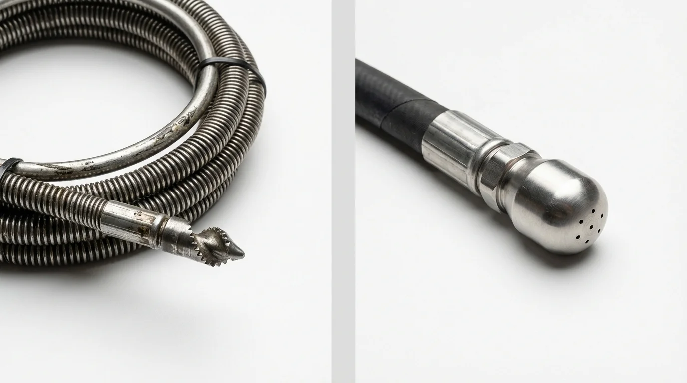 Drain snake cable and hydro jetting nozzle used for drain cleaning in Rock Port, MO