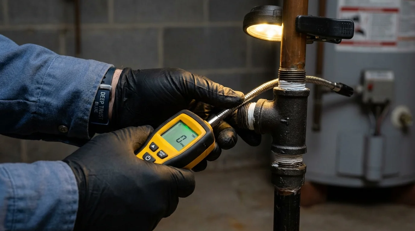Gas leak detection with electronic sniffer by Johns Plumbing LLC in Rock Port