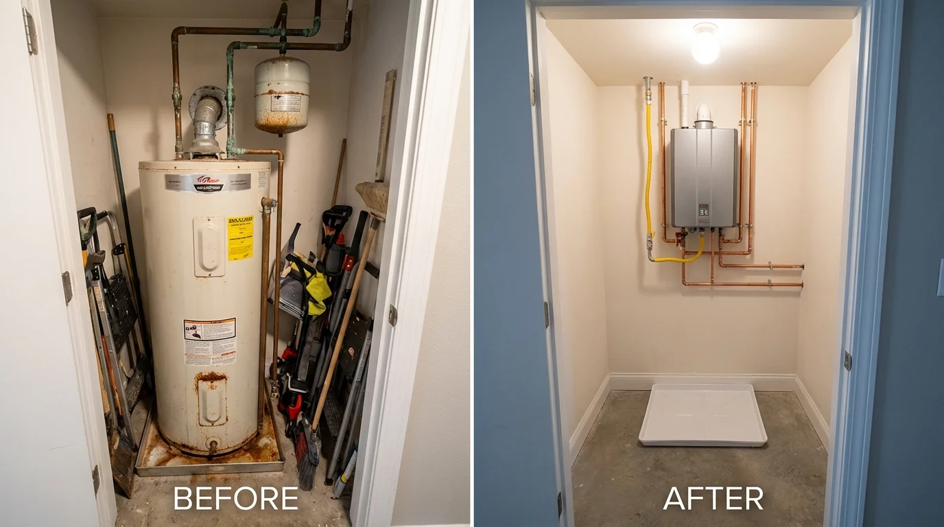 Tank water heater versus wall-mounted tankless unit comparison for Rock Port, MO homeowners